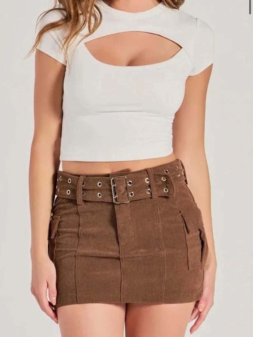 Windsor Cutest Season High-Rise Cargo Corduroy Mini Skirt Brown Small